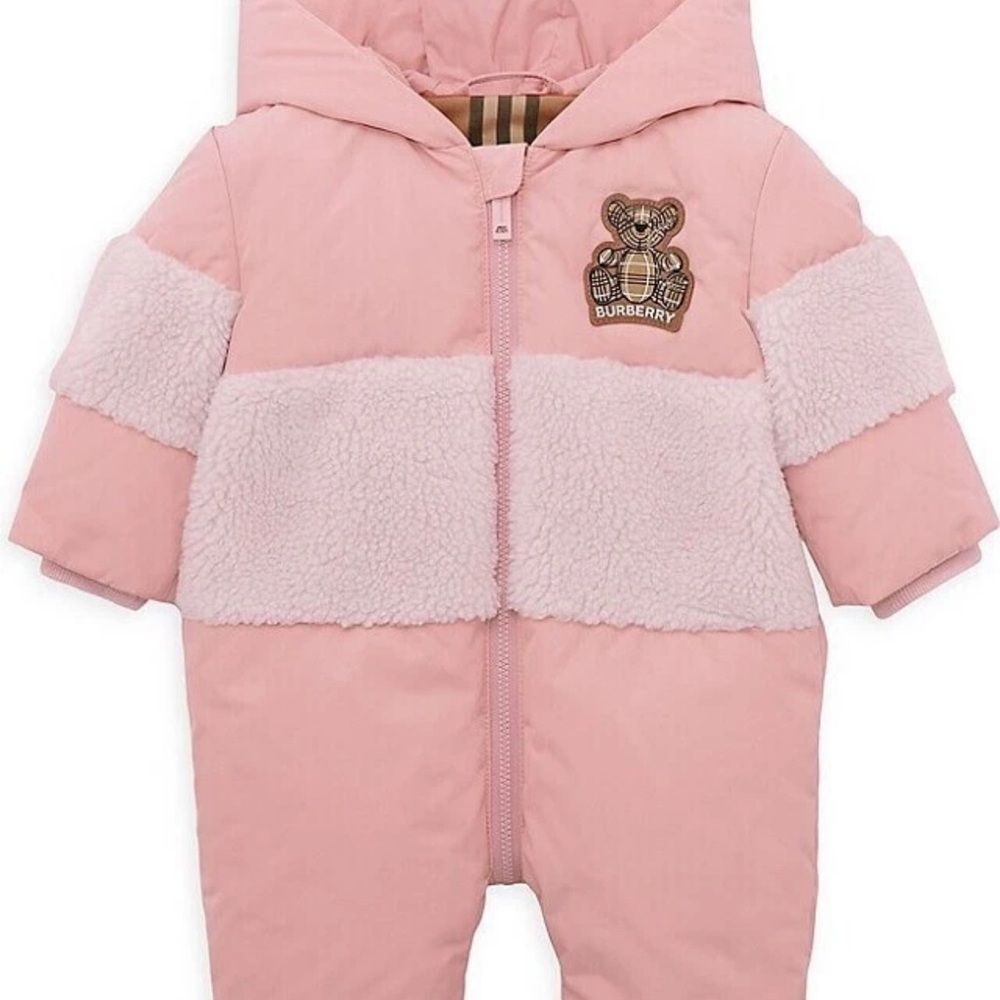 Burberry Kids- PADDED RAY SNOW SUIT WITH FAUX FUR TRIM